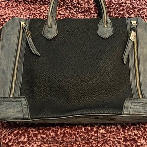 grey with black leather steve madden shoulder bag